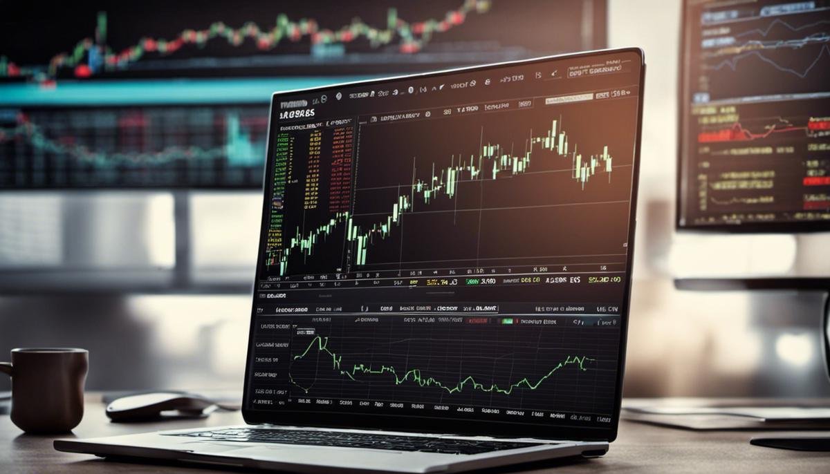 Stock market data analysis on a computer screen