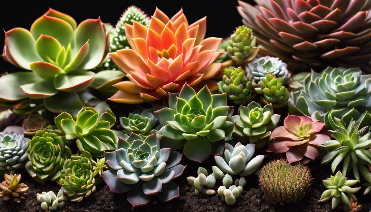 A diverse collection of succulent plants in various shapes, sizes, and colors, showcasing their beauty and diversity.